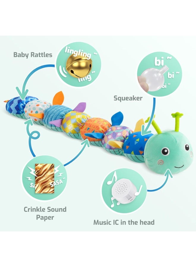 Musical , Stuffed Animal Activity Soft Toys with Teether,Multi-Sensory Crinkle, Rattle and Textures, for Tummy Time Baby Toys 0 to 12 Months Boys,Girls,(Blue) - Image 4